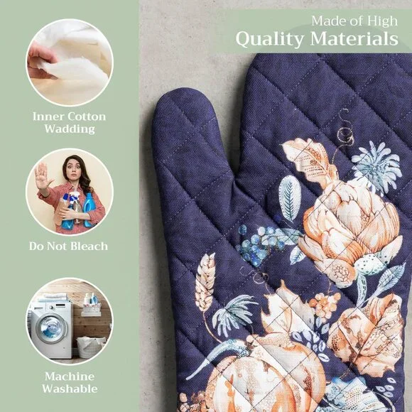 Oven Gloves 100% Cotton Oven Mitt 7" x 13" with Loop Heat Resistant, BBQ, Cookin - Picture 5 of 9